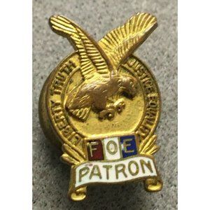 FOE Patron Collar Pin Eagle and Seal Gold Tone Enameled ½"x ¾" 1 oz